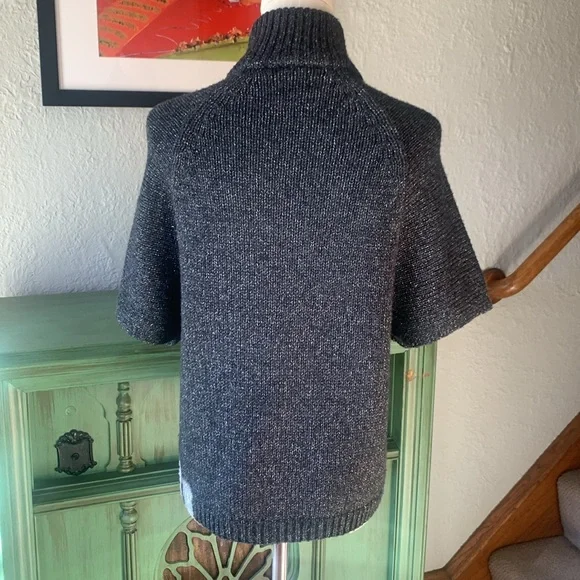 Tory Burch metallic cardigan with faux leather trim and toggle closures. - Picture 5 of 9